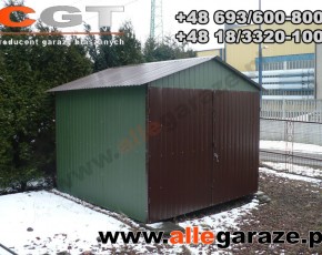 Garaż blaszany 3,5x6 dwuspadowy zielony RAL 6020 brama dwuskrzydłowa