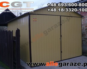 Garaż blaszany 3,5x6 dwuspadowy piaskowy RAL 1002 brama uchylna
