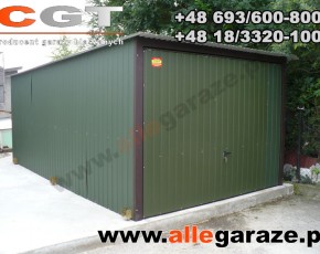 Garaż blaszany 3x5 spad na tył zielony RAL 6020 brama uchylna

