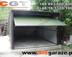 Garaż blaszany 3x5 spad na tył zielony RAL 6020 brama uchylna

