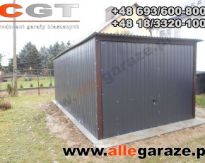 Garaż blaszany 3x5 spad na tył grafit RAL 7024 brama uchylna


