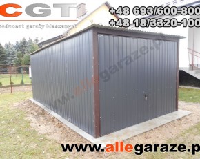Garaż blaszany 3x5 spad na tył grafit RAL 7024 brama uchylna

