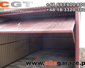 Garaż blaszany 3x5 spad na tył brązowy RAL 8017 brama uchylna

