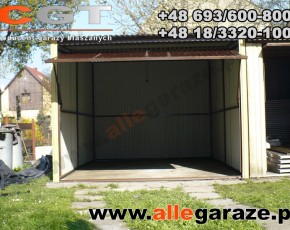 Garaż blaszany 3x5 spad na tył piaskowy RAL 1002 brama uchylna

