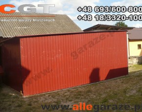 Garaż blaszany 3x5 spad na tył brązowy RAL 8004 brama uchylna

