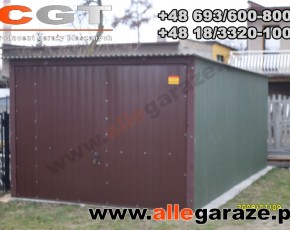 Garaż blaszany 3x5 spad na tył zielony RAL 6020 brama uchylna

