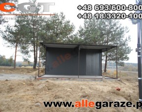 Garaż blaszany 4x5 dwuspadowy RAL 7024 szary z zadaszeniem 