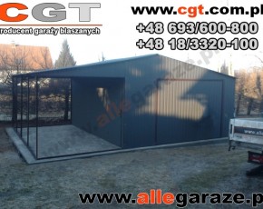 Garaż blaszany 4x5 dwuspadowy RAL 7024 szary z zadaszeniem 