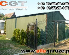 Garaż blaszany 4x6 dwuspadowy zielony RAL 6020 brama dwuskrzydłowa