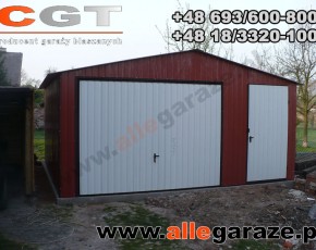 Garaż blaszany 5x5 dwuspadowy brązowy RAL 8017 brama uchylna