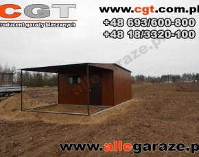 Garaż blaszany 5x5 z zadaszeniem dwuspadowy złoty dąb  