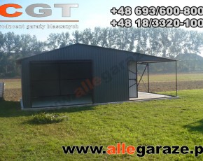 Garaż blaszany 5x5 z zadaszeniem dwuspadowy grafit RAL 7024 brama uchylna 