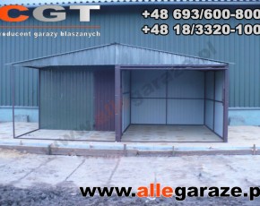 Garaż blaszany 6x4 dwuspadowy z zadaszeniem brama uchylna