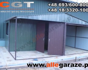 Garaż blaszany 6x4 dwuspadowy z zadaszeniem brama uchylna