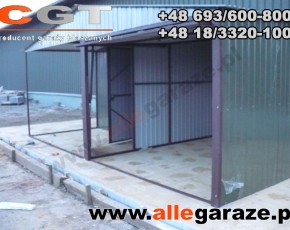 Garaż blaszany 6x4 dwuspadowy z zadaszeniem brama uchylna