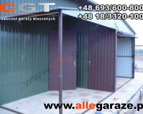 Garaż blaszany 6x4 dwuspadowy z zadaszeniem brama uchylna