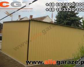 Garaż blaszany 6x4 spad na tył RAL1002 brama dwuskrzydłowa