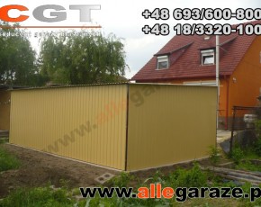 Garaż blaszany 6x4 spad na tył RAL1002 brama dwuskrzydłowa