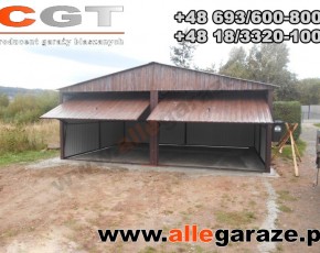 Garaż blaszany 6x5 dwuspadowy orzech
brama uchylna 