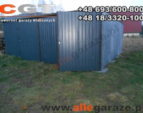 Garaż blaszany 6x5 spad na tył niebieski RAL5010 brama dwuskrzydłowa