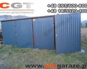 Garaż blaszany 6x5 spad na tył niebieski RAL5010 brama dwuskrzydłowa