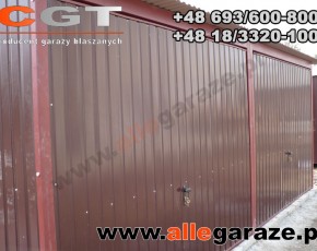 Garaż blaszany 6x5 spad na tył brązowy RAL 8017 brama uchylna