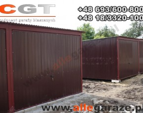 Garaż blaszany 6x5 spad na tył brązowy RAL 8017 brama uchylna