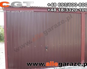 Garaż blaszany 6x5 spad na tył brązowy RAL 8017 brama uchylna