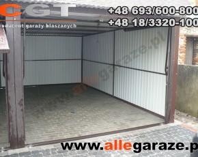 Garaż blaszany 6x5 spad na tył brązowy RAL 8017 brama uchylna
