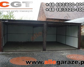 Garaż blaszany 6x5 spad na tył brązowy RAL 8017 brama uchylna