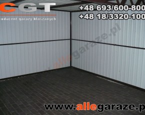 Garaż blaszany 6x5 spad na tył brązowy RAL 8017 brama uchylna