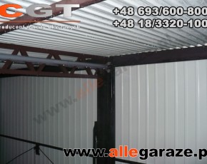 Garaż blaszany 6x5 spad na tył brązowy RAL 8017 brama uchylna