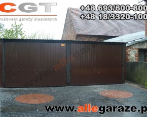 Garaż blaszany 6x5 spad na tył brązowy RAL 8017 brama uchylna