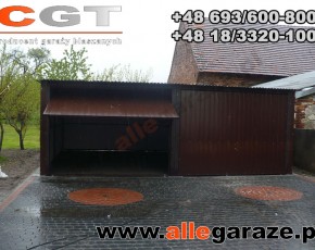 Garaż blaszany 6x5 spad na tył brązowy RAL 8017 brama uchylna