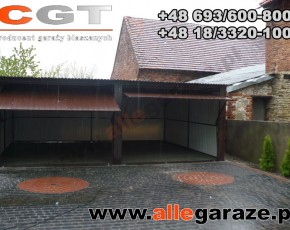 Garaż blaszany 6x5 spad na tył brązowy RAL 8017 brama uchylna