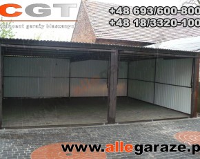 Garaż blaszany 6x5 spad na tył brązowy RAL 8017 brama uchylna
