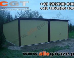 Garaż blaszany 6x5 spad na tył piaskowy RAL 1002 brama uchylna