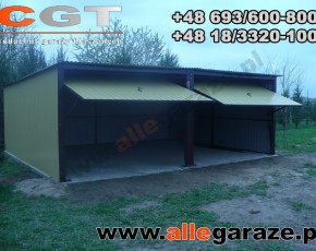 Garaż blaszany 6x5 spad na tył piaskowy RAL 1002 brama uchylna