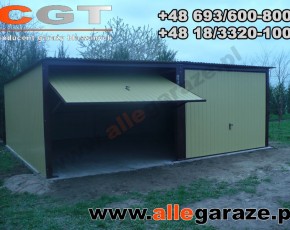 Garaż blaszany 6x5 spad na tył piaskowy RAL 1002 brama uchylna