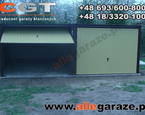 Garaż blaszany 6x5 spad na tył piaskowy RAL 1002 brama uchylna