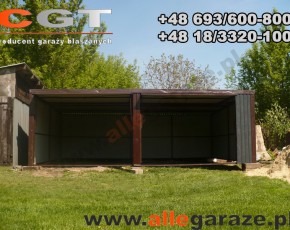 Garaż blaszany 6x5 spad na tył brązowy RAL 8017 brama uchylna