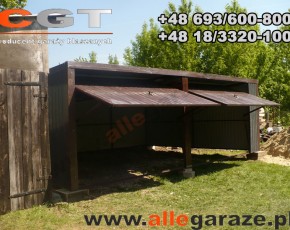 Garaż blaszany 6x5 spad na tył brązowy RAL 8017 brama uchylna