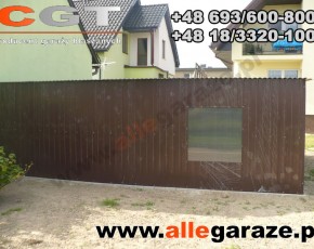 Garaż blaszany 6x5 spad na tył brązowy RAL 8017 brama uchylna