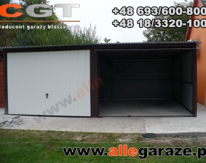 Garaż blaszany 6x5 spad na tył biały RAL 9010 brama uchylna