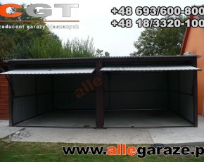 Garaż blaszany 6x5 spad na tył biały RAL 9010 brama uchylna