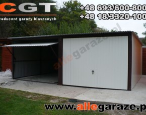 Garaż blaszany 6x5 spad na tył biały RAL 9010 brama uchylna