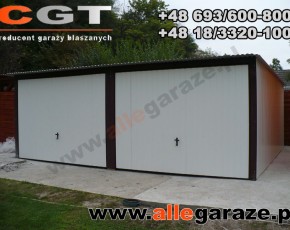 Garaż blaszany 6x5 spad na tył biały RAL 9010 brama uchylna