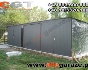 Garaż blaszany 6x5 spad na tył grafit RAL 7024 brama uchylna