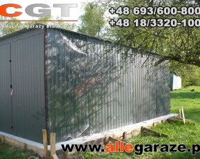 Garaż blaszany 6x5 spad na tył grafit RAL 7024 brama uchylna
