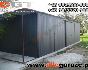 Garaż blaszany 6x5 spad na tył grafit RAL 7024 brama uchylna